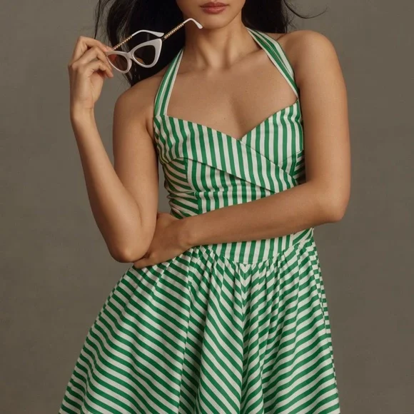 Mauve Dresses | Mauve Halter Fit & Flare Mini Dress Us Sz Medium Buyers Say: Runs A Little Large | Color: Green/White | Size: M | Pm-78717326's Closet